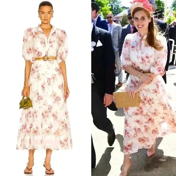 Zimmermann Rosa Midi Dress 2 US 8 M Silk Cotton Floral Stripe Tiered Belted Maxi - Picture 1 of 16